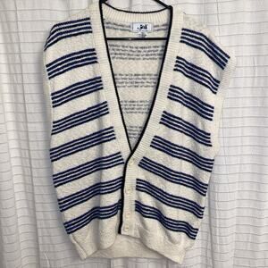 Vintage Jed Men’s Vest Button Up Large Striped Ivory Blue Purple